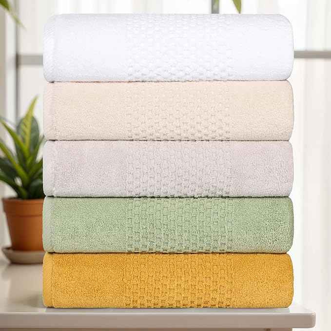 Superior Playa Zero Twist Cotton Medium Weight Towels, for Guest Bath, Bathroom, Shower, Spa, Plush, Quick Dry, Ultra-Soft Towels, Bath Essentials, Waffle Textured, 9 Piece Assorted Towel Set, Ivory