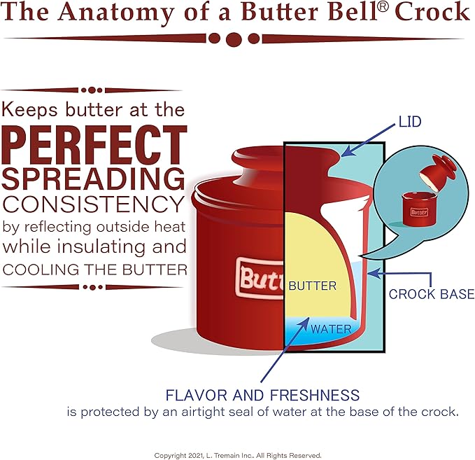Butter Bell - The Original Butter Bell crock by L Tremain, a Countertop French Ceramic Butter Dish Keeper for Spreadable Butter, Café Matte Collection, White Matte