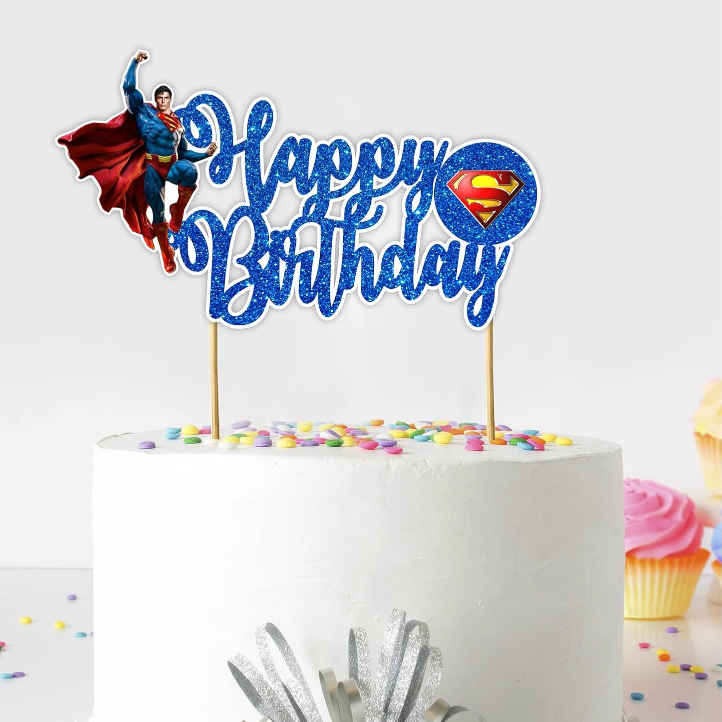 Suprmn Happy Birthday Cake Topper - Birthday Decoration.
