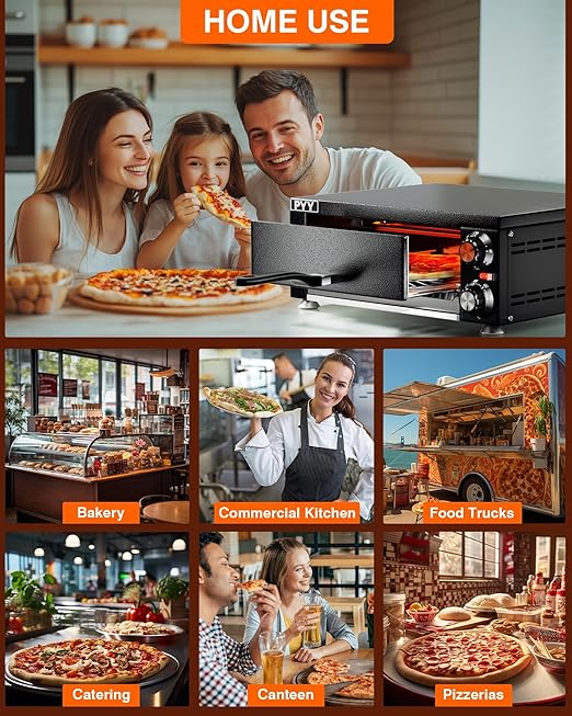 PYY Electric Pizza Oven Indoor Countertop Pizza Oven Commercial Pizza Maker Machine for Home with Timer Stainless Steel Pizza Cooker,Dark Black