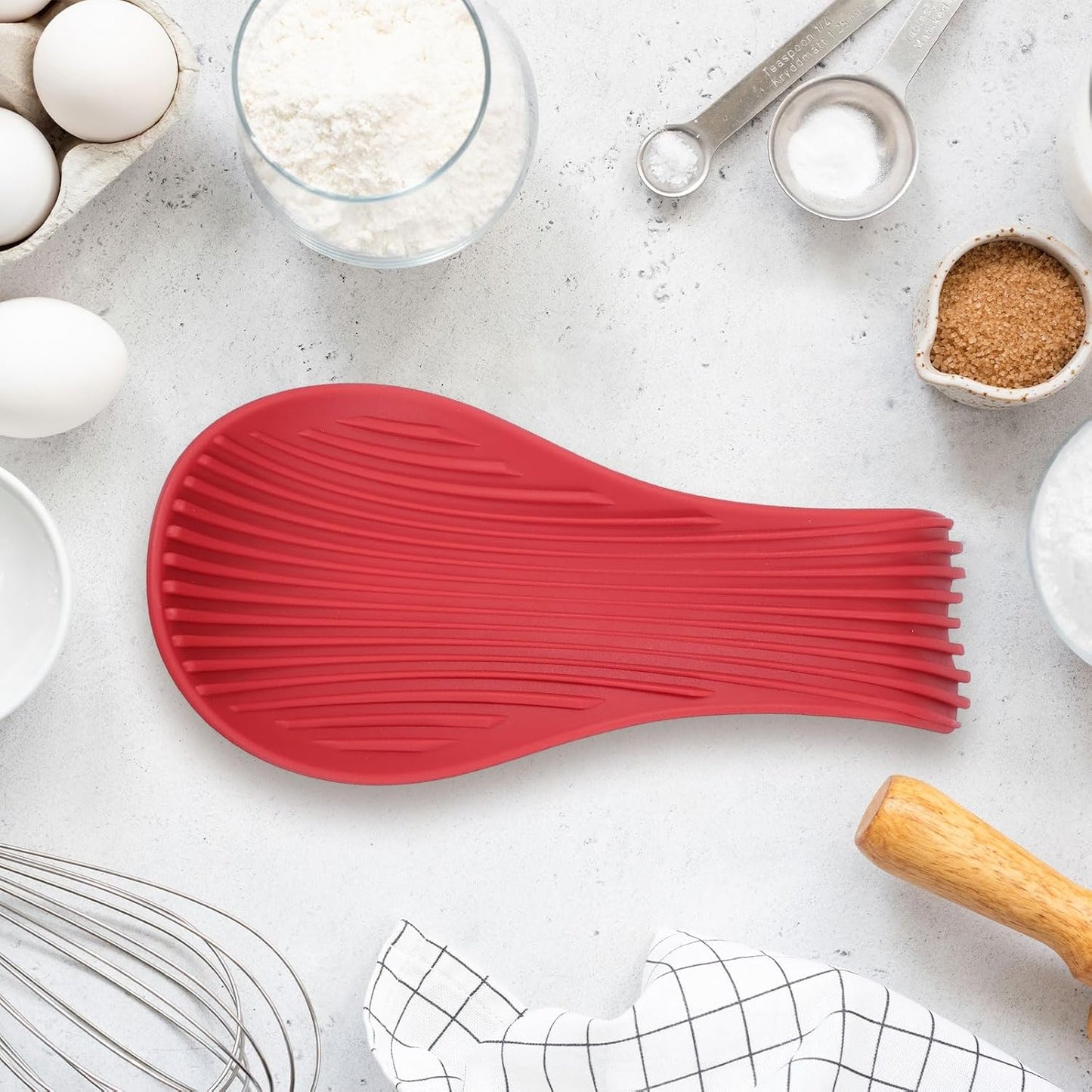 uxcell 1 Set Silicone Spoon Rest for Stove Top, Silicone Spoon Holder for Cooking Spatula, Ladle, Brush Red/Dark Blue