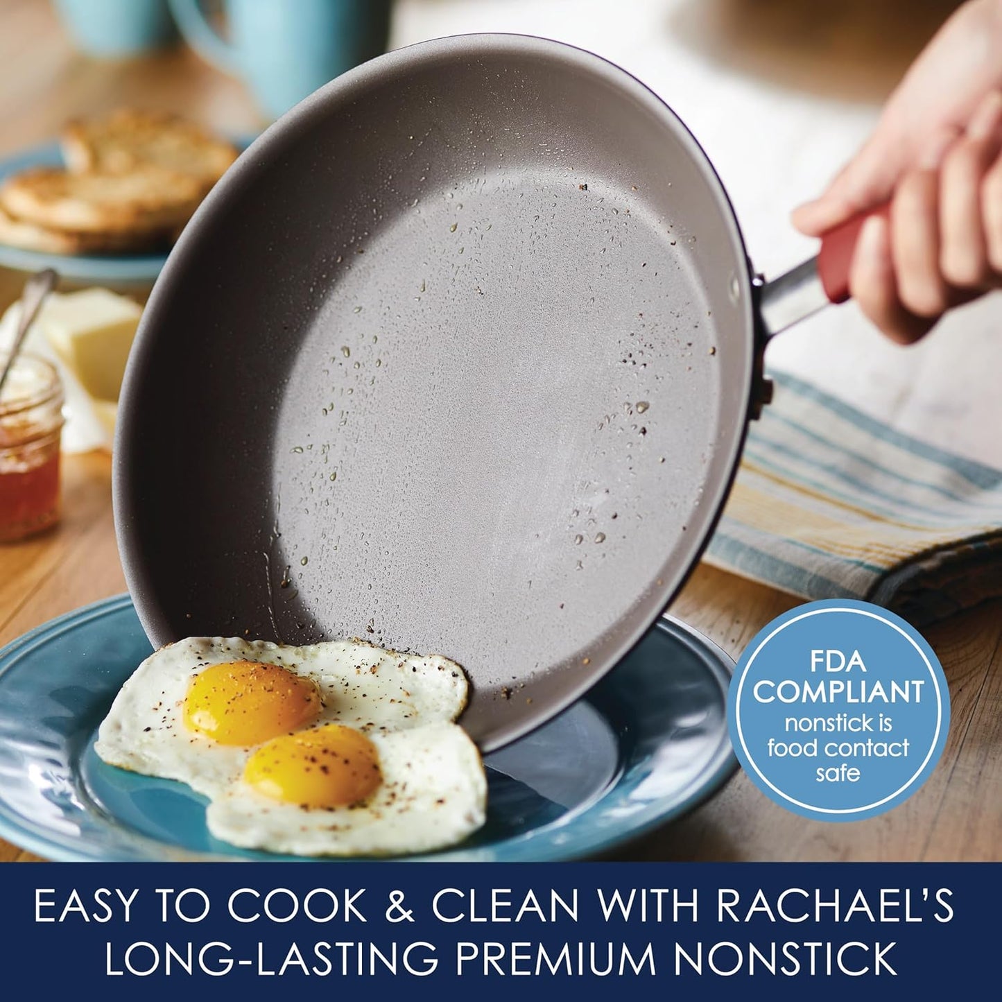 Rachael Ray Cucina Nonstick Frying Pan Set / Fry Pan Set / Skillet Set - 9.25 and 11 Inch, Cranberry Red