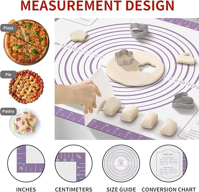 Silicone Baking Mat, Non Stick Pastry Mat Sheet for Dough Rolling, Pie Crust Macarons Baking Sheet, Easy to Clean& Dishwasher Safe, Food Grade Silicone Macaron Cookie Mat