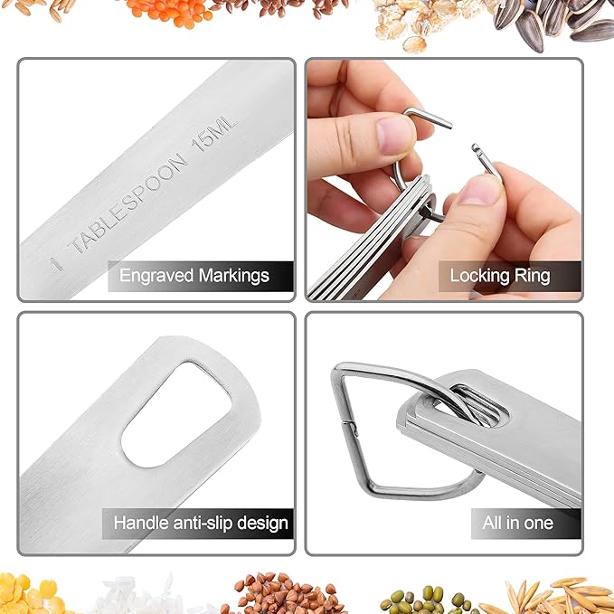 Measuring Cups and Spoons Set, 18/8 Stainless Steel Measuring Cups and Spoons Set with Leveler for Kitchen & Baking, Metric & US Measure Tools with 2/3 & 3/4 Cups