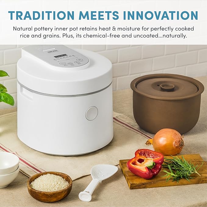 AROMA® Professional Rice Cooker with Purple Clay Cooking Pot, 6-Cup (Uncooked) / 12-Cup (Cooked), Healthy Grain Multicooker, Natural Ceramic, 3 Qt, White, ARC-7206P