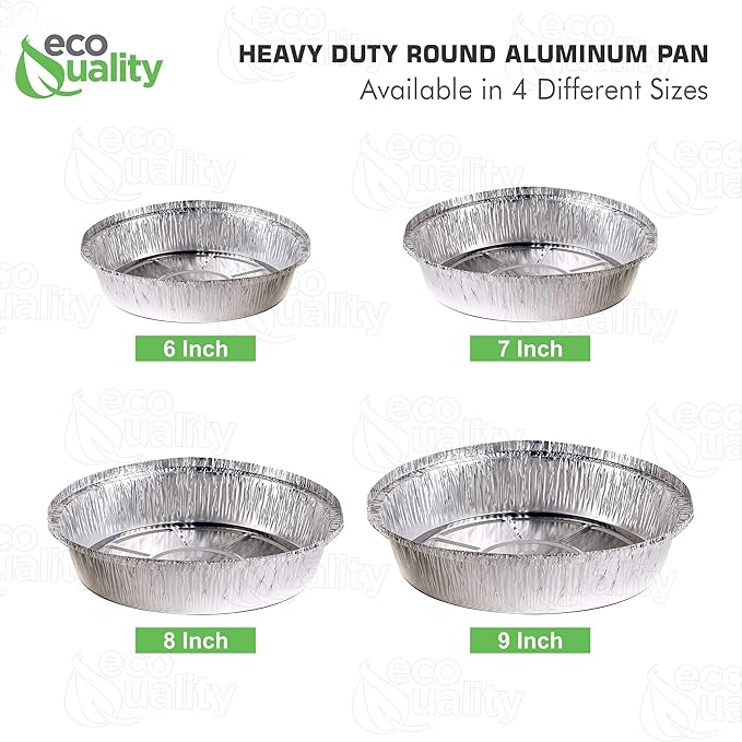 EcoQuality 6" Round Aluminum Foil Pans - Disposable Containers with Foldable Walls for Pie Baking, Cooking, Serving, Reheating, and Storing - Freezer and Oven Safe Tart Pan 300 Pack