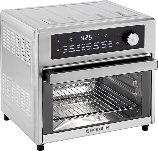 West Bend XL Air Fryer Oven 26-Quart with Digital Controls Easy-View Door and 24 Cooking Presets, Includes Nine Accessories, 1700-Watts, Metallic