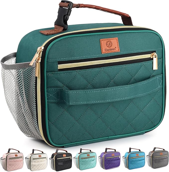 Genteen Lunch Box for Kids, Boys - Insulated Small LunchBox Reusable, Zip Closure & Buckle Handle, Portable Cooler for Work, School, Travel (Lake Green)