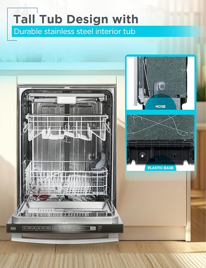 BLACK+DECKER 24" Designer Series Built-In Dishwasher, 14-Place Setting Capacity with Stainless Steel Tub, Dish Washer with 6 Wash Programs, Low Noise, ENERGY STAR Certified, BDW500MHS