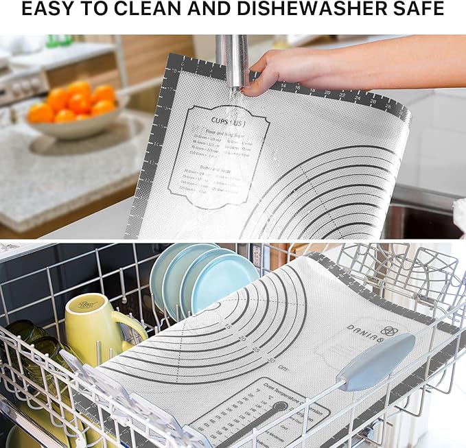 Silicone Mat, 26 x 16inch Extra Large Non-stick Pastry Baking Mat with Measurement, Resuable Thick Cookie Sheet Counter Mat, Dough Rolling Mat, Oven Liner, Fondant/Pie Crust Mat
