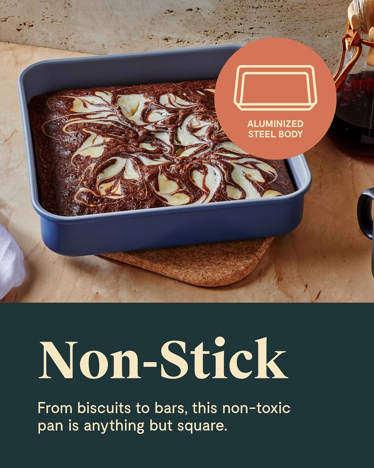 Caraway 9” Square Pan Duo - Non-Stick Ceramic Coating - Free From Forever Chemicals - Cake Pan Perfect for Brownies, Lemon Bars, & More - Sage