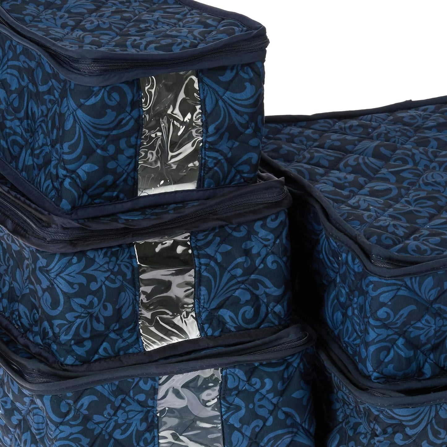 8-Piece Storage Containers Set – China, Navy, Quilted, Stackable Dish & Plate Protectors – Glass & Dinnerware Organizer Lids – Kitchen Storage for Meal, Tupperware, Glass Containers & Food Storage