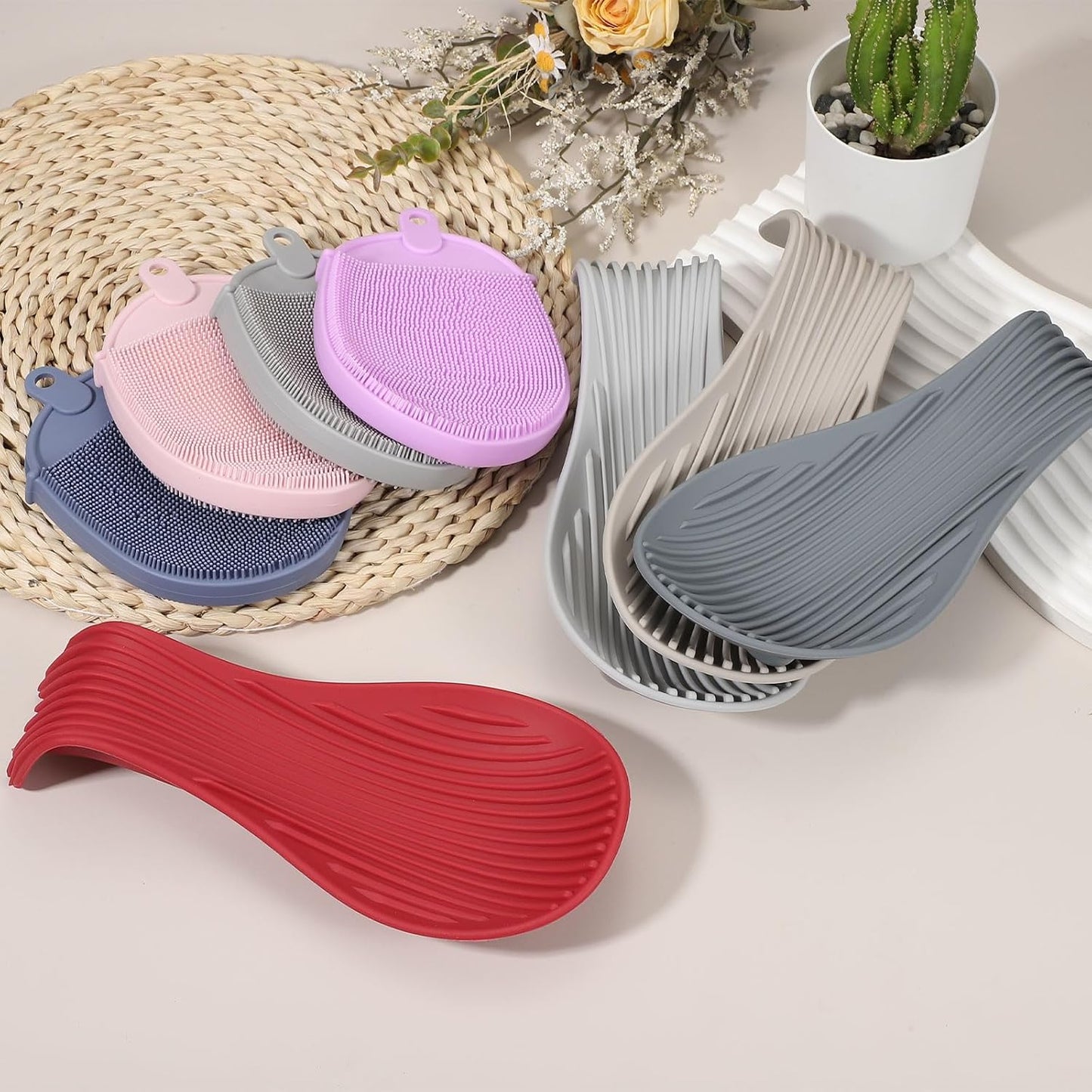 uxcell 1 Set Silicone Spoon Rest for Stove Top, Silicone Spoon Holder for Cooking Spatula, Ladle, Brush Grey/Dark Blue
