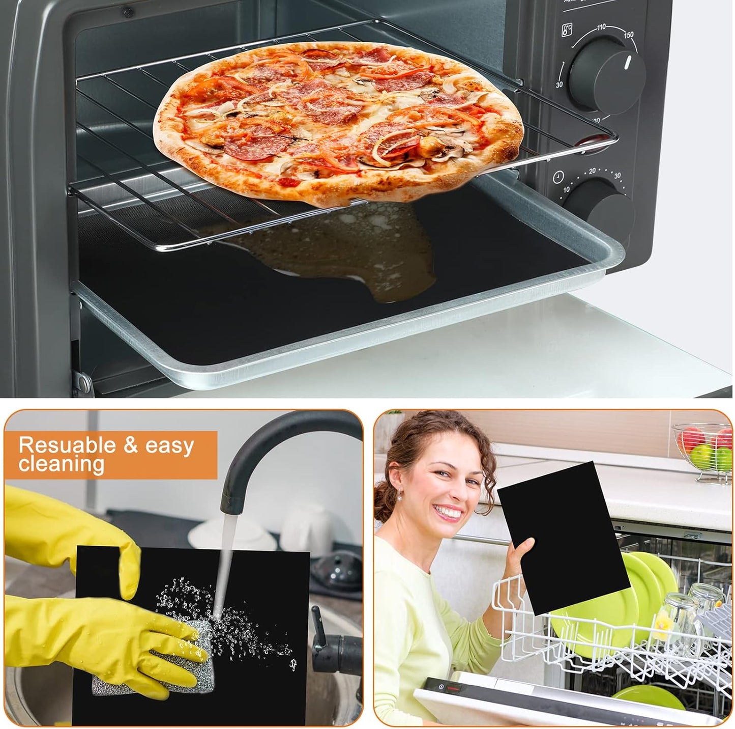 6 Pack Reusable Liners for Toaster Oven Non Stick Fryer Mat Air Fryer Oven Liners Easy Clean Toaster Mat Compatible with Cuisinart, Ninja, Kalorik Microwave(12 x 14 Inch)