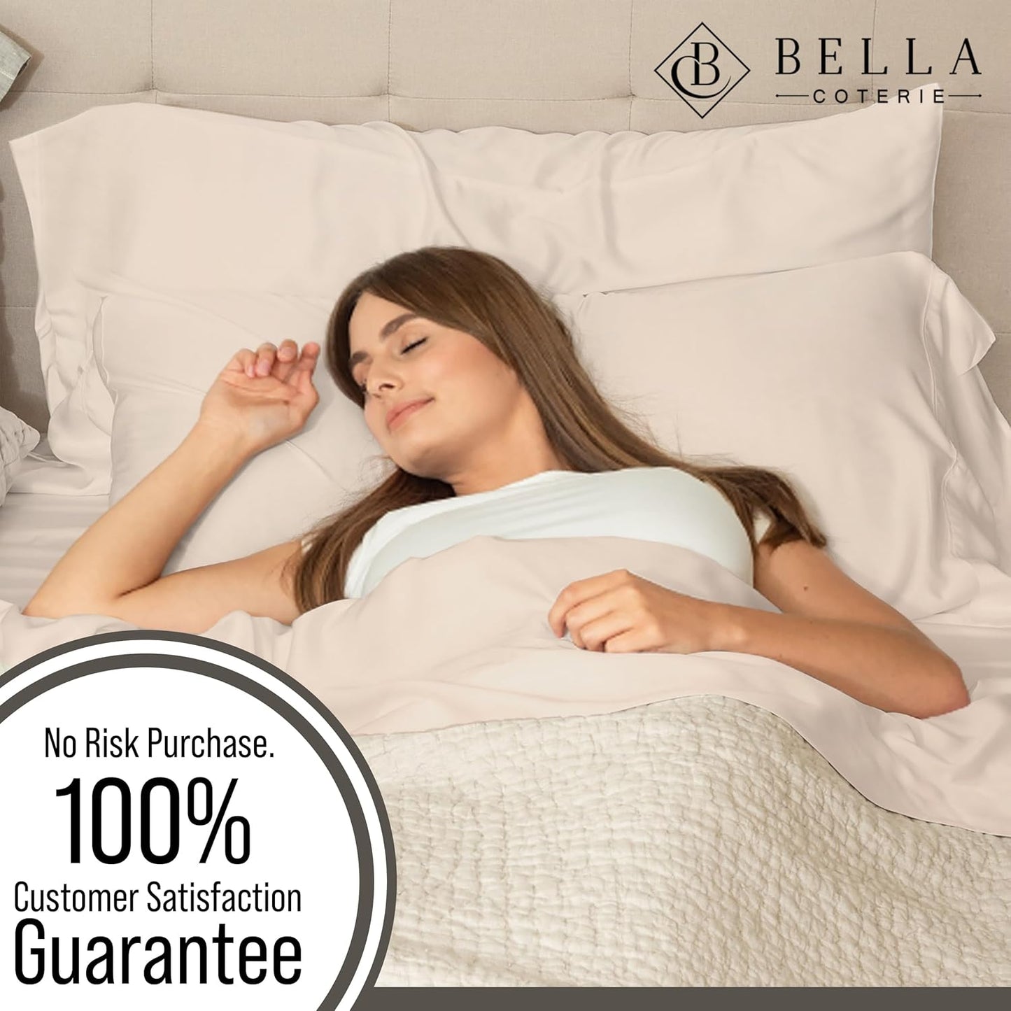 Bella Coterie Luxury Bamboo Viscose Cal King Size Sheet Set | 100% Organically Grown | Ultra Soft | Cooling for Hot Sleepers | 18" Deep Pocket [Champagne]
