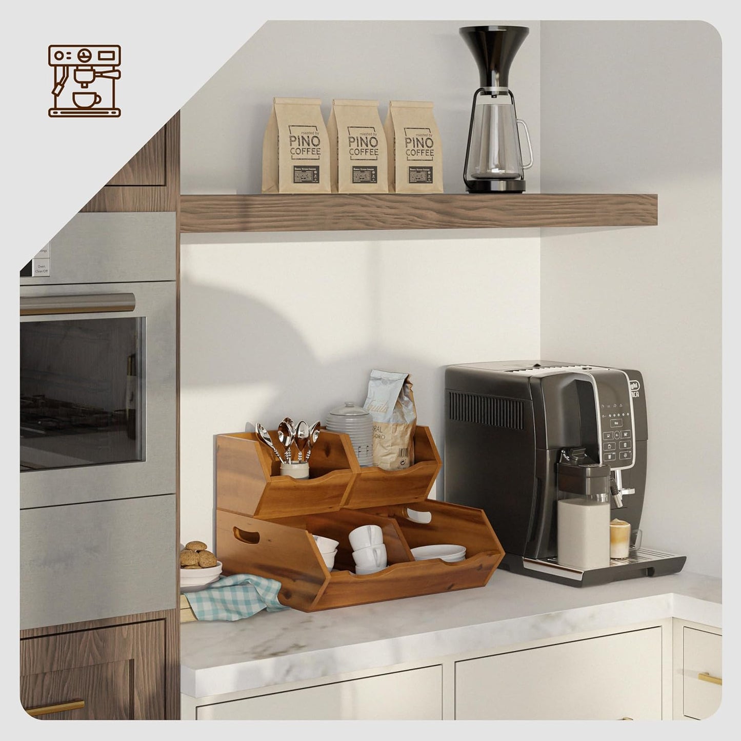 HOLANA Onion and Potato Storage Bins - Acacia Wood Pantry Baskets Organization and Storage - Wooden Stackable Baskets for Bread, Fruit, Vegetable - Onion Basket for Kitchen Counter (Patent Pending)