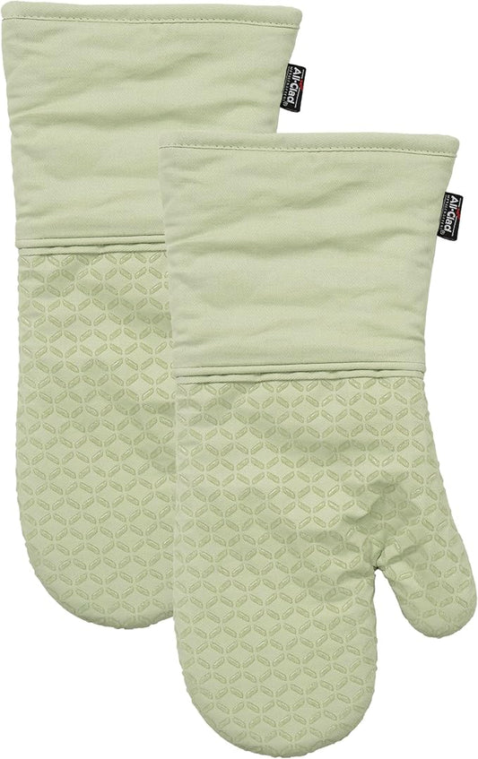 All-Clad Premium Ogee Silicone Printed Oven Mitt: Heat Resistant to 500 Degrees - 100% Cotton and Silicone, 14"x7" Oven Mitt for Kitchen and Barbeque, 2-Pack, Fennel