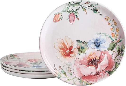 Bico Margret's Garden Dinner Plates Set of 4, 11 Inch Large Ceramic Plates for Pasta, Steak, Stylish Serving Dishes, Microwave and Dishwasher Safe, Gift for Housewarming and Thanksgiving