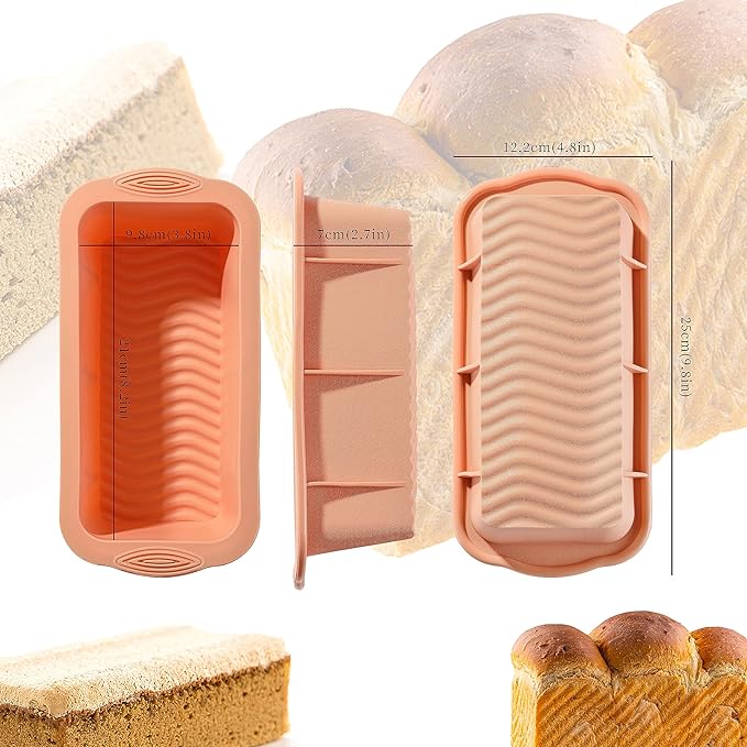 MONGSEW 3PCS Silicone Bread Loaf Pan, Non-Stick Bread Pans for Baking, Easy Release Loaf Pan, Great for Homemade Bread, Cakes, Brownies, Dishwasher Safe (3 Colors, Nesting Design)